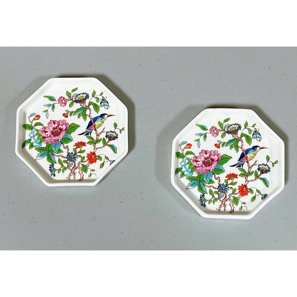 Aynsley Vintage Ceramic White Floral Coaster Tray Matching Set of 2 Coasters🎍🦚 ✨
